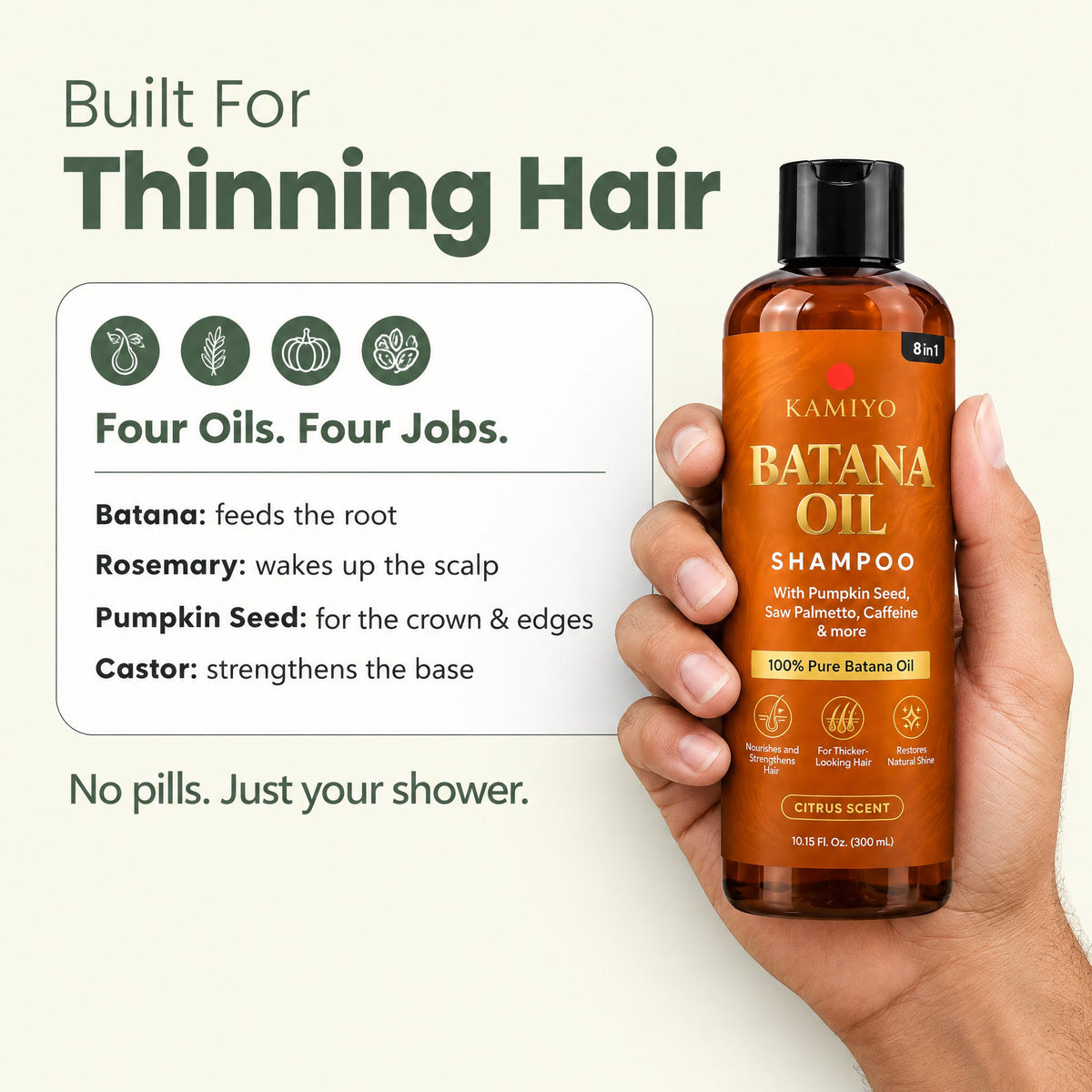 Kamiyo Batana Oil Shower Set, built for thinning hair