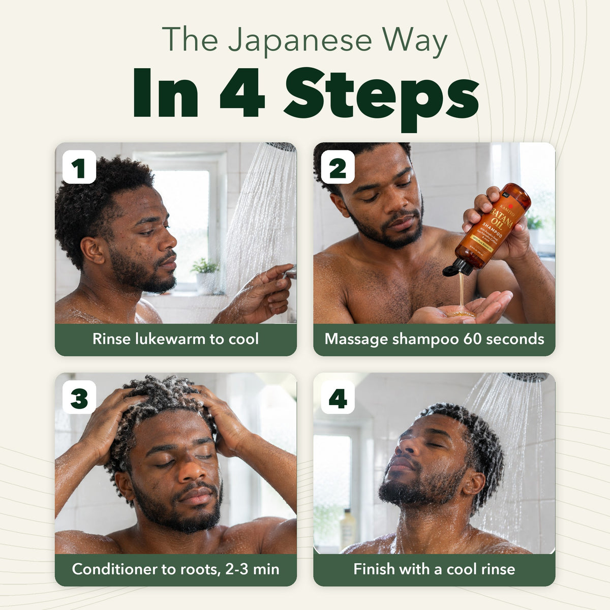 Kamiyo Batana Oil Shower Set, the Japanese way in 4 steps